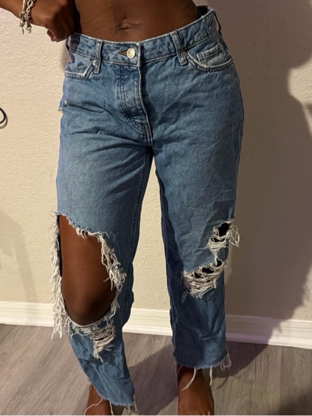 Forever 21 Distressed Light Blue Boyfriend Jeans